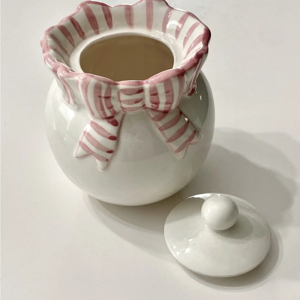 Vintage Ceramic Pink Stripe White Halden Matching Creamer Sugar Tea Party Set - Picture 5 of 9